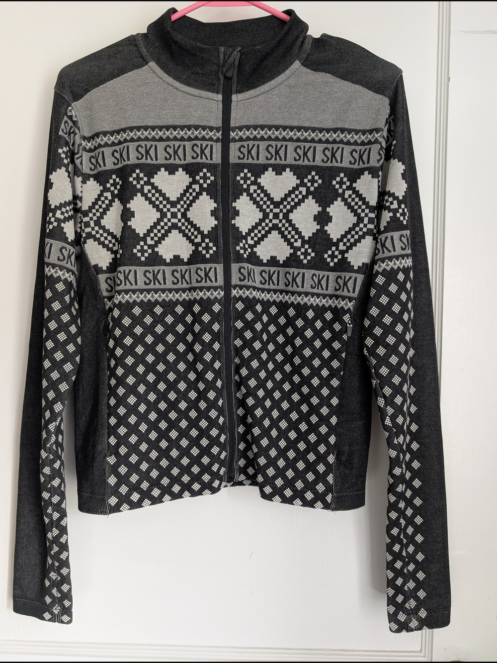 all in motion Black & Gray Ski-Pattern Zip Sweater